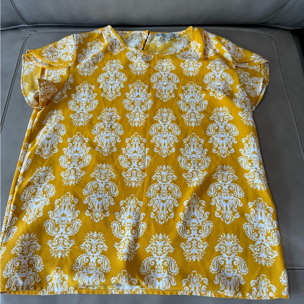 41 HAWTHORN Yellow and White Patterned Blouse